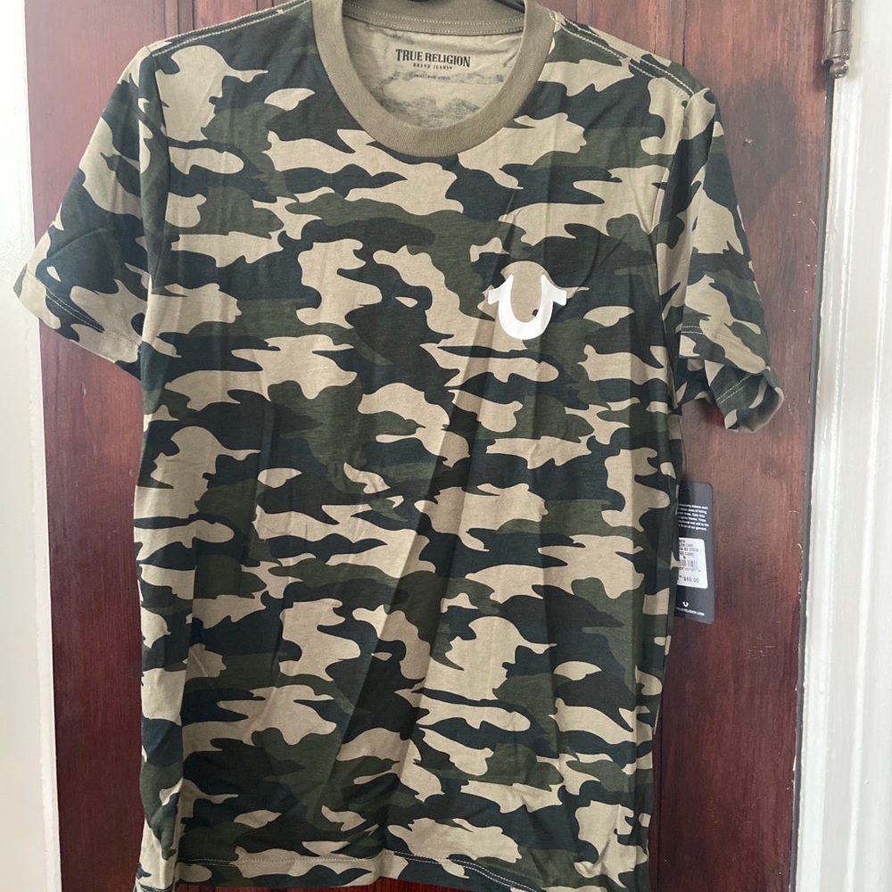 True Religion Jean Mens Graphic Camo Print Double Sided T-Shirt Size Small NWT